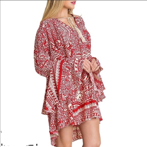 Red paisley bell sleeve dress - Picture 5 of 5